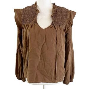 NWT Bella Dahl Womens Blouse Size Medium Long Sleeve Smocked Ruffle‎ Pullover